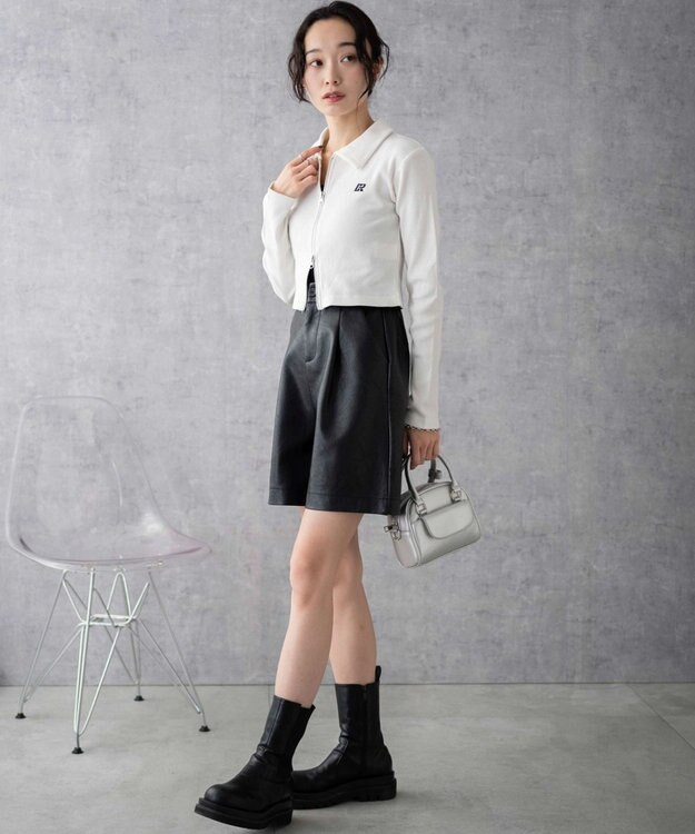 WEGO ワンポイント刺繍WZIP長袖トップス オフホワイト