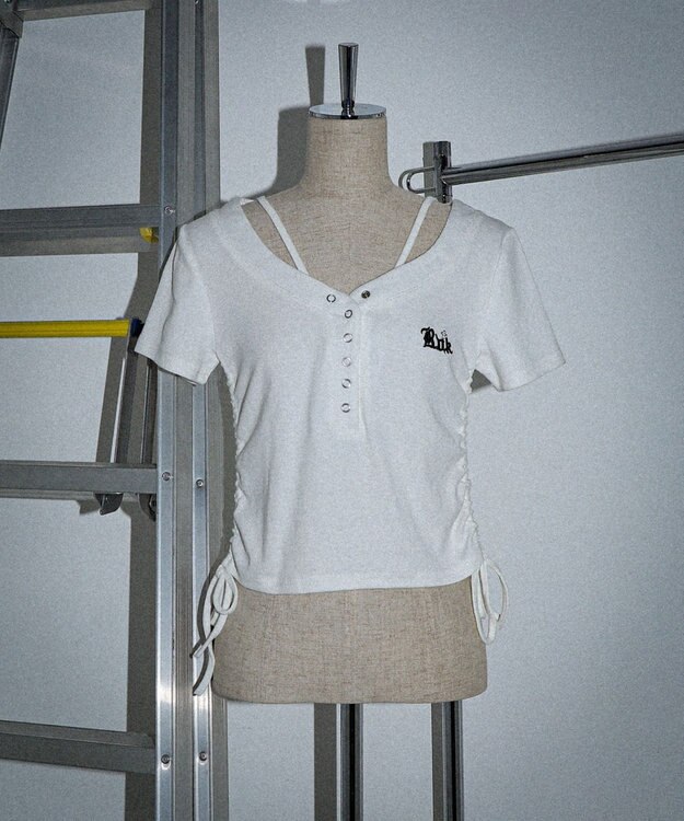 WEGO ヘンリーネックロゴ刺繍T ホワイト