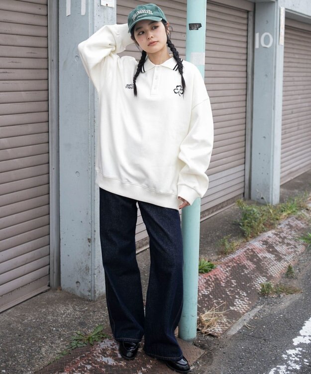 WEGO 【ユニセックス着用ITEM/MLサイズ展開】モチーフロゴポロスウェット ホワイトアイボリー