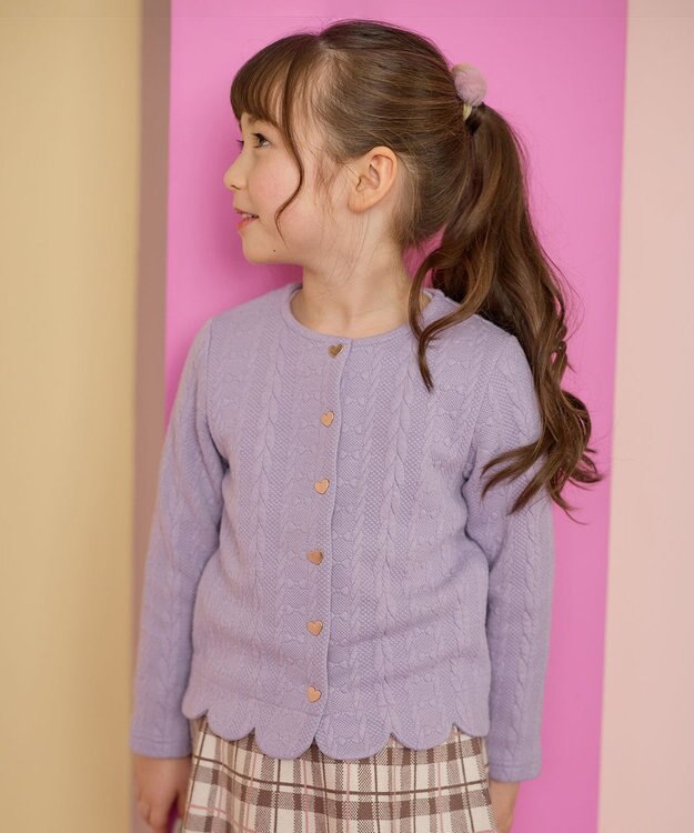 ANY KIDS ふくれ ジャガード カーディガン ラベンダー