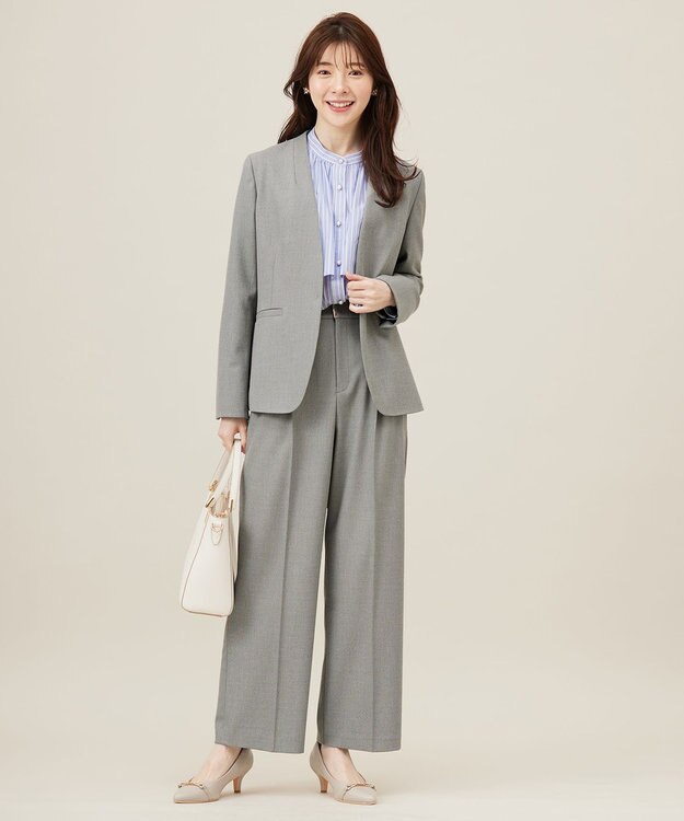 ANY SIS L 【洗える】ラッフルレイヤード ブラウス ブルーストライプ