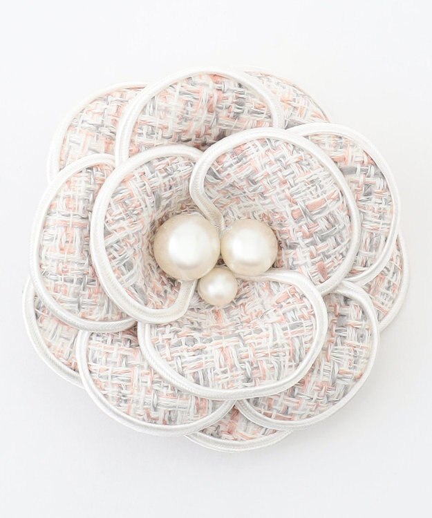 組曲 トリミングツイードコサージュ ピンク系