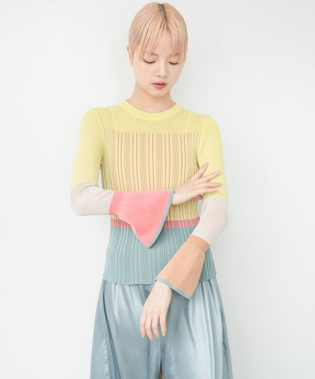 COQ CACTUS カラーブロックリブニット イエロー