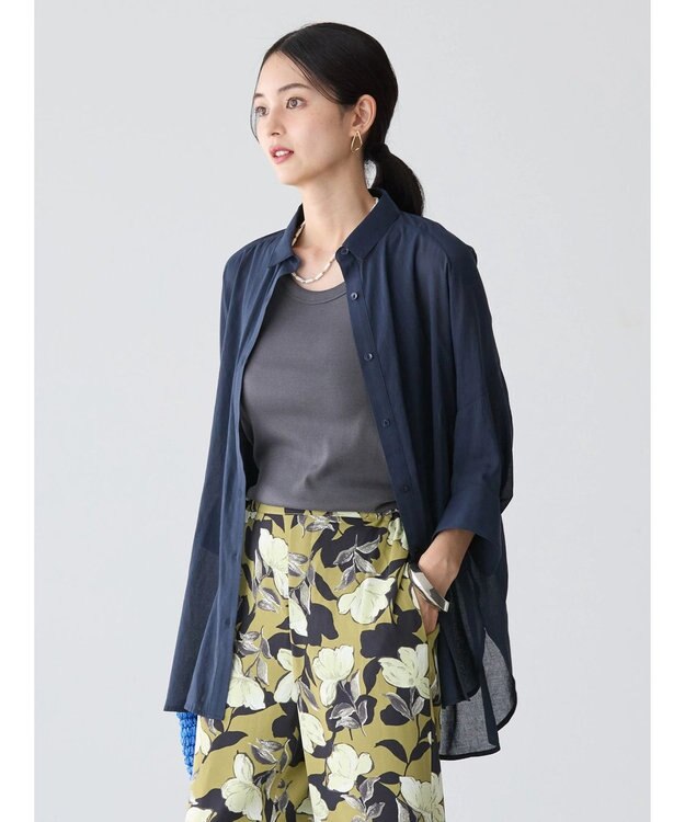 AMERICAN HOLIC 接触冷感５分袖変形ドルマンシアーシャツ Navy