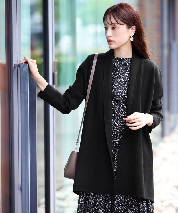 Tiaclasse 【新色追加・洗える】ミラノリブミドル丈カーディガン ブラック