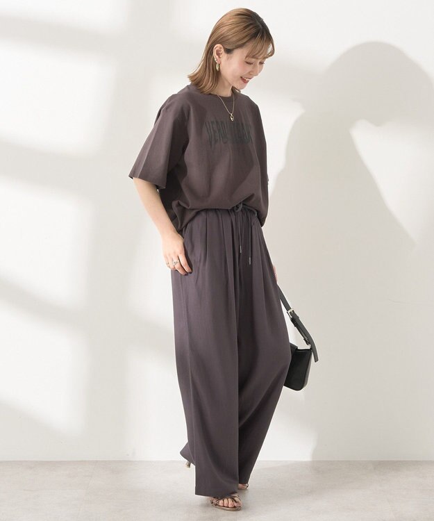 AMERICAN HOLIC 【接触冷感】リネンブレンドタックワイドパンツ Charcoal Gray