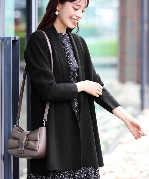 Tiaclasse 【新色追加・洗える】ミラノリブミドル丈カーディガン ブラック