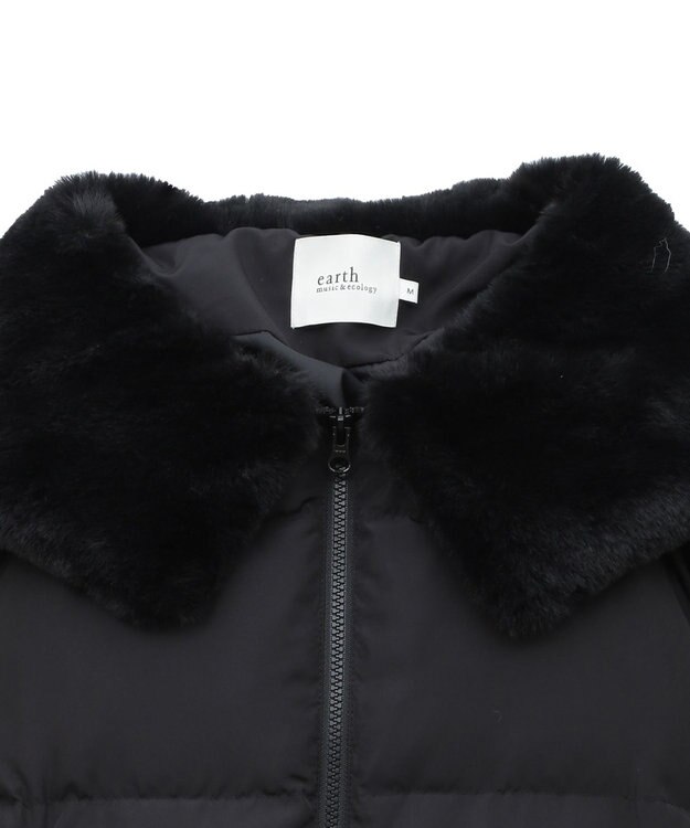 earth music&ecology フードファー中綿ショートコート ブラック