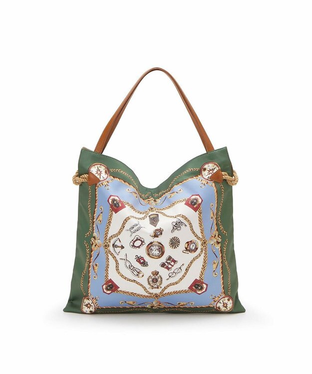 TOPKAPI 【TREASURE TOPKAPI】【アーカイブ】マイルドサテン スカーフ パネル柄 トートバッグ 2023 グリーン