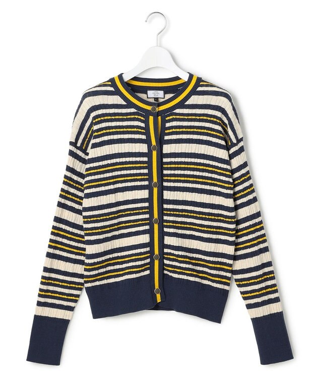 J.PRESS YORK STREET 【UNISEX】コットンボーダー ニットカーディガン ネイビー系1