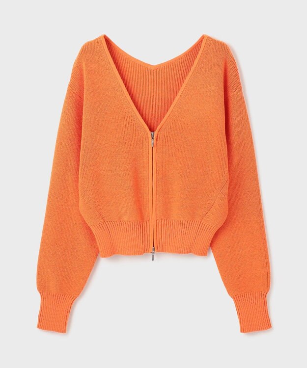 GRACE CONTINENTAL ハイゲージ畦ニットカーディガン オレンジ