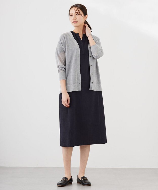 J.PRESS LADIES L 【洗える・抗菌消臭・吸水速乾】サッカージャージー ワンピース ネイビー系