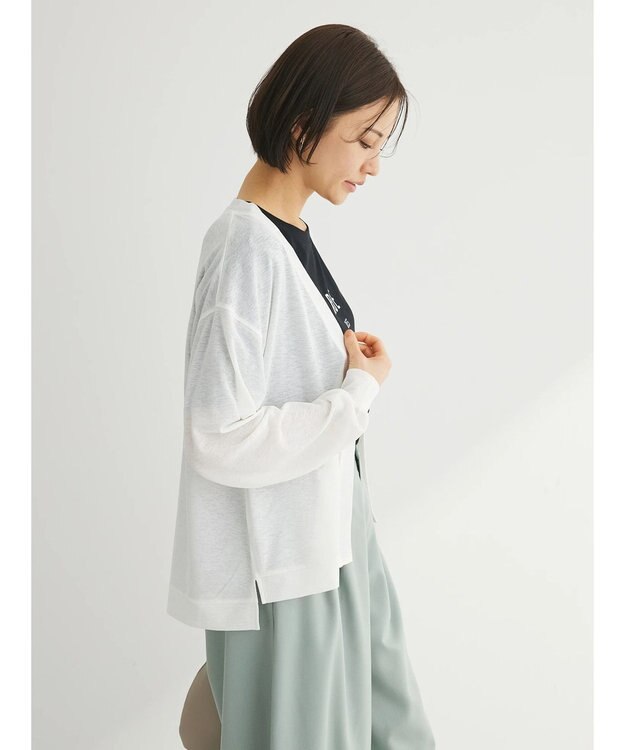 Green Parks Ｖネックシアーカットカーディガン Off White