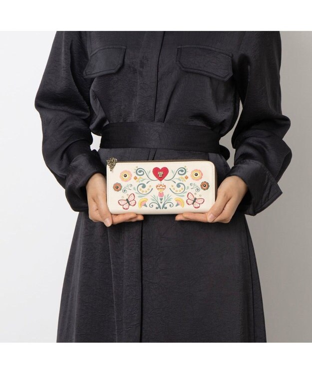 ANNA SUI ブルーム Lファスナー長財布 アイボリー
