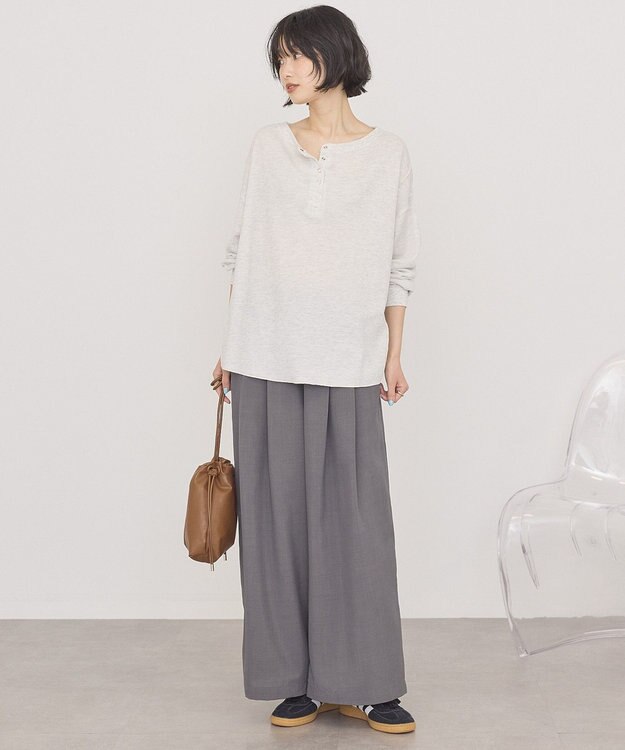 AMERICAN HOLIC 【選べる丈】ヘンリーネックワッフルメロープルオーバー Oatmeal