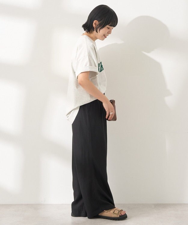 AMERICAN HOLIC 【接触冷感】リネンブレンドタックワイドパンツ Black