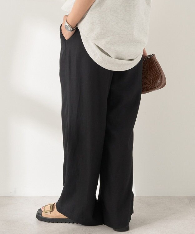 AMERICAN HOLIC 【接触冷感】リネンブレンドタックワイドパンツ Black