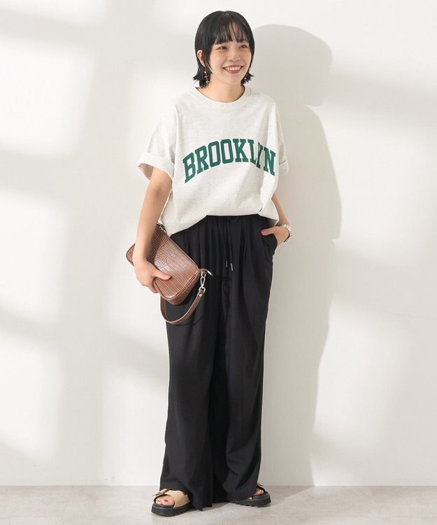 AMERICAN HOLIC 【接触冷感】リネンブレンドタックワイドパンツ Black