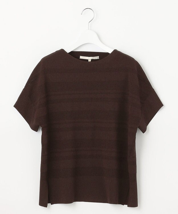 自由区 L 【洗える】クレープストレッチボーダー ニット ダークブラウン系