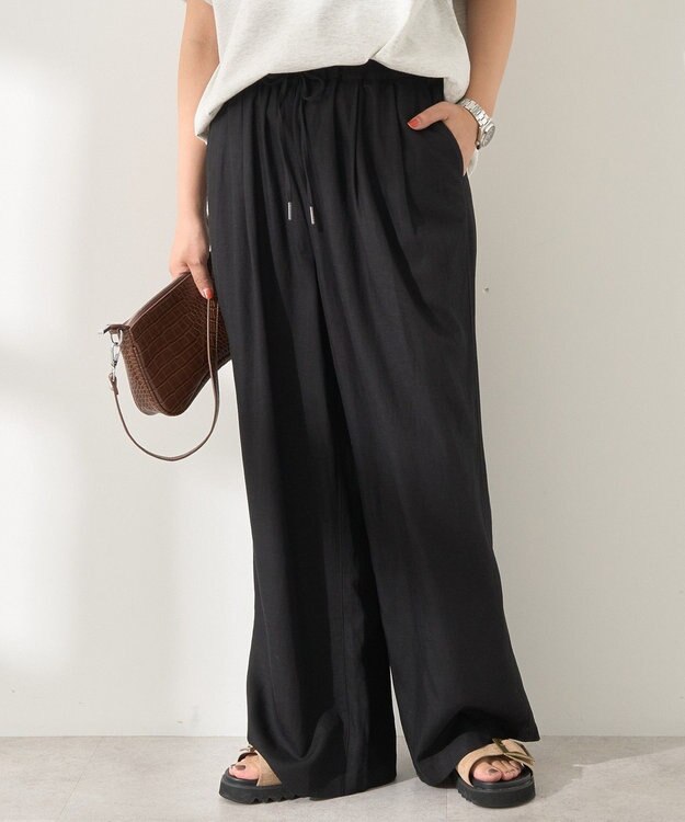 AMERICAN HOLIC 【接触冷感】リネンブレンドタックワイドパンツ Black