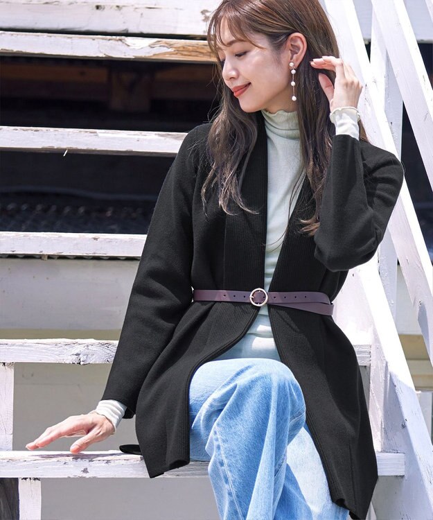 Tiaclasse 【新色追加・洗える】ミラノリブミドル丈カーディガン ブラック