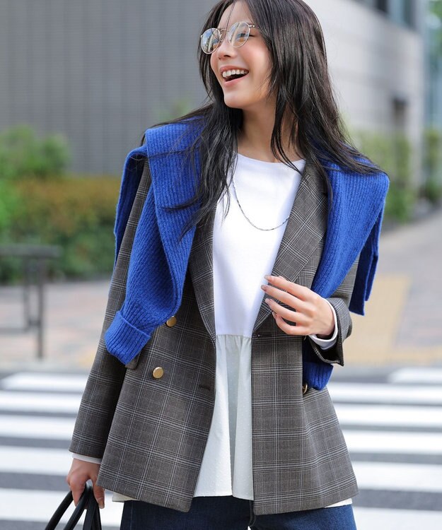 ANY SIS ビューティサーモ2WAYストレッチ テーラードジャケット グレーチェック