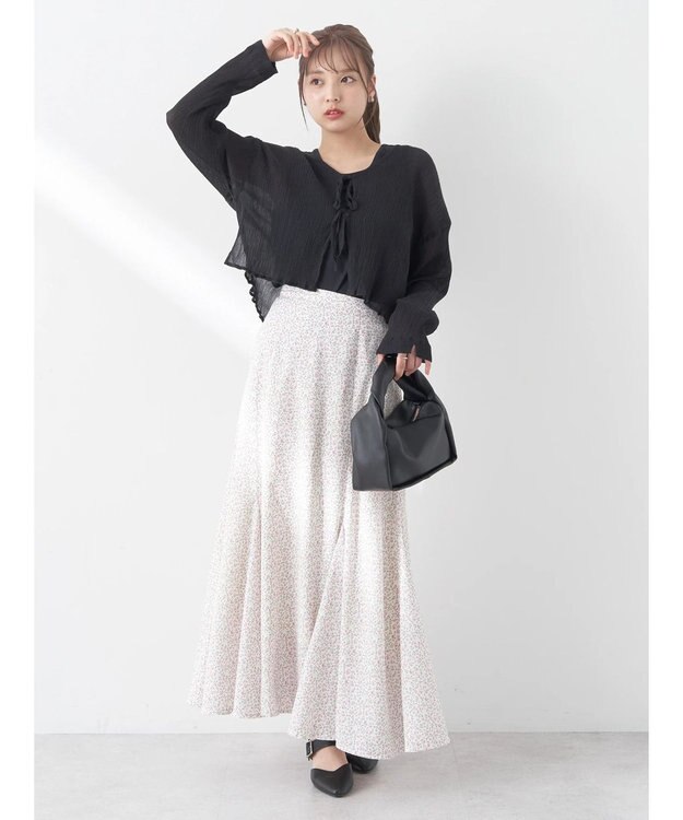 earth music&ecology ＳＥＴ２点クレープリボンブラウス＋インナー Black