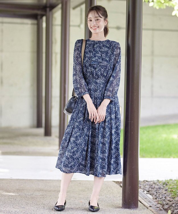 Tiaclasse 【新色追加・洗える】花柄フリルドレープワンピース ラベンダー