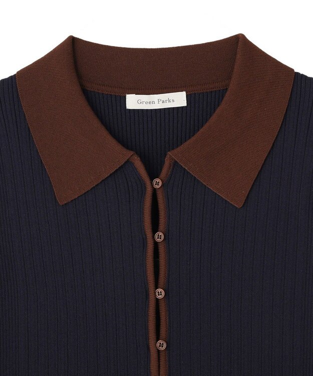 Green Parks 配色ニットポロ Navy