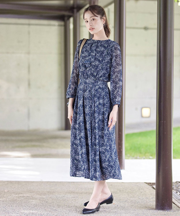 Tiaclasse L 【新色追加・洗える】花柄フリルドレープワンピース ラベンダー