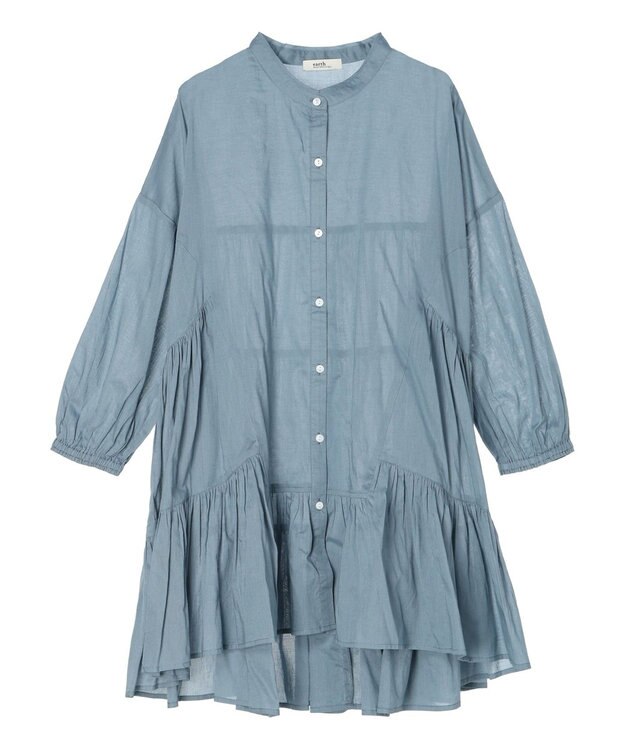 earth music&ecology コットンボイル切替ティアードチュニック Blue