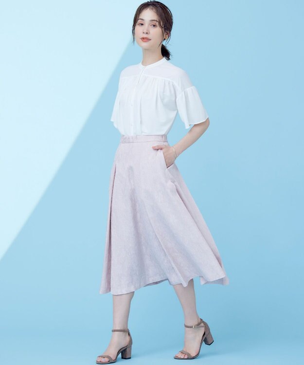 組曲 【WEB限定】エアリーフラワージャガード フレアスカート ピンクグレージュ系