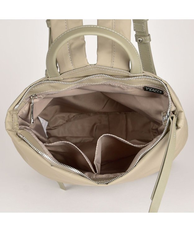 Y'SACCS リサイクルナイロン×カウレザー ラップリュック　Sサイズ グレージュ