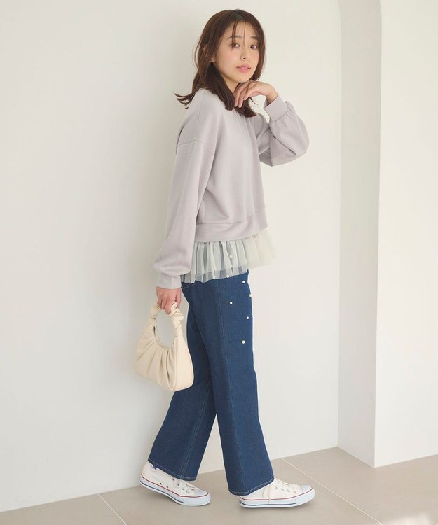 Feroux チュールコンビダンボール プルオーバー ライトグレー系