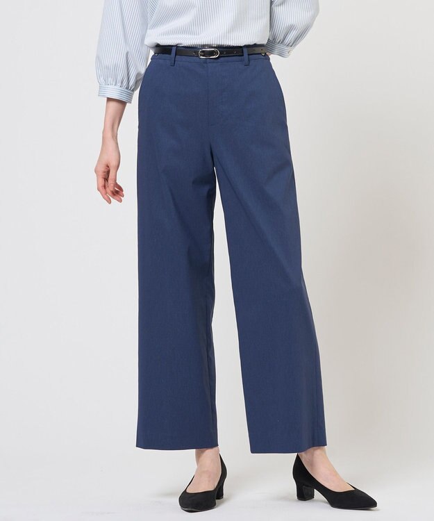 J.PRESS LADIES セルロースリネンストレッチ セミワイド パンツ ブルー系