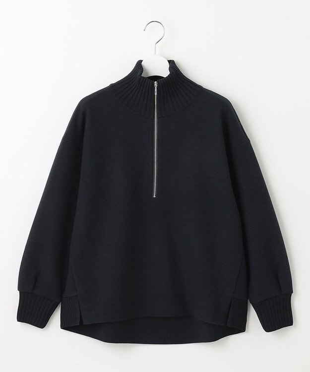 J.PRESS LADIES L ニードルパンチ ハーフジップ カットソー ネイビー系