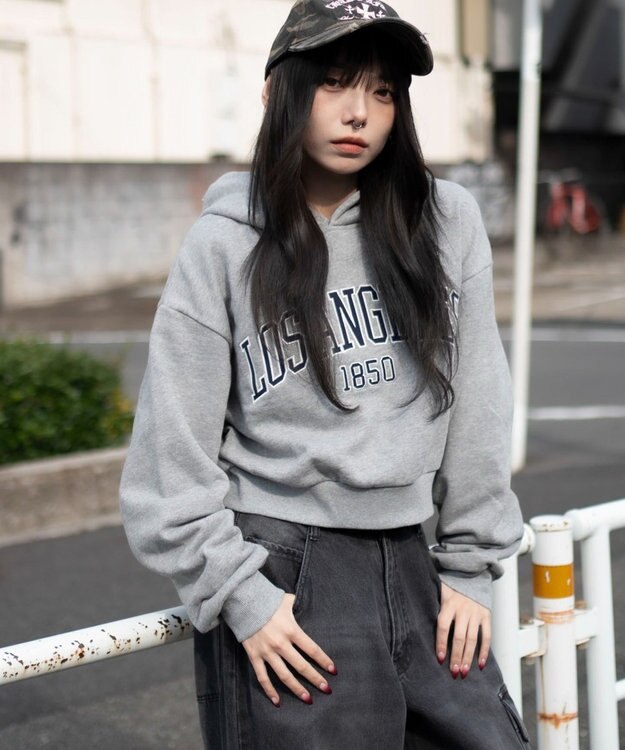 WEGO グラフィックショートプルパーカー グレーその他