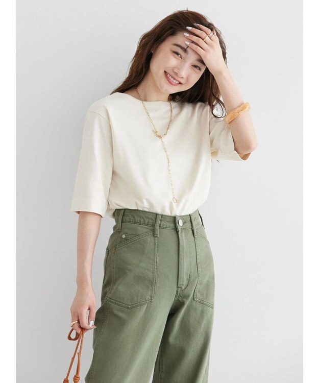 AMERICAN HOLIC ５分袖ボートネックカットプルオーバー Ivory