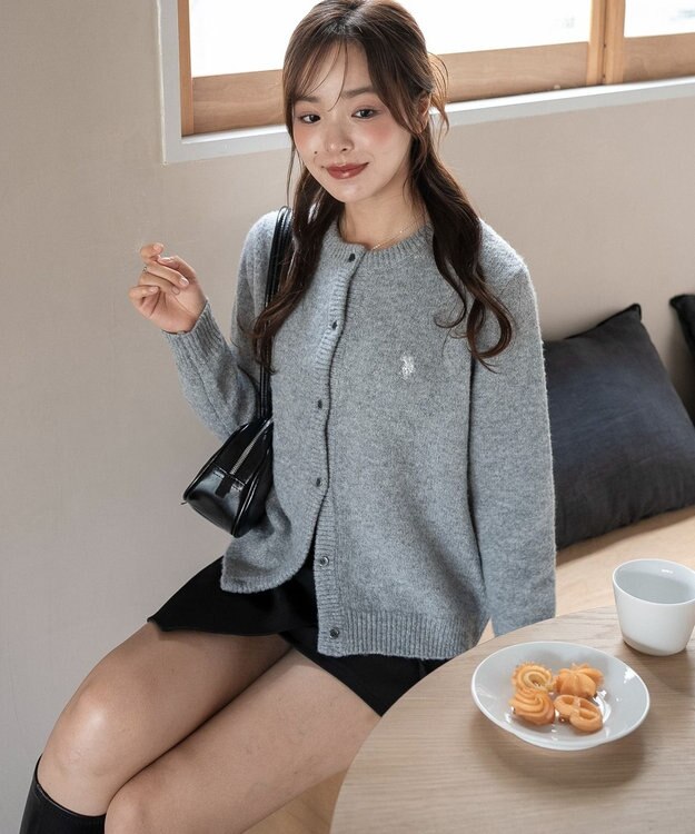 WEGO 【WEB限定/25年秋冬新作】別注USPOLO微起毛カーデ グレー