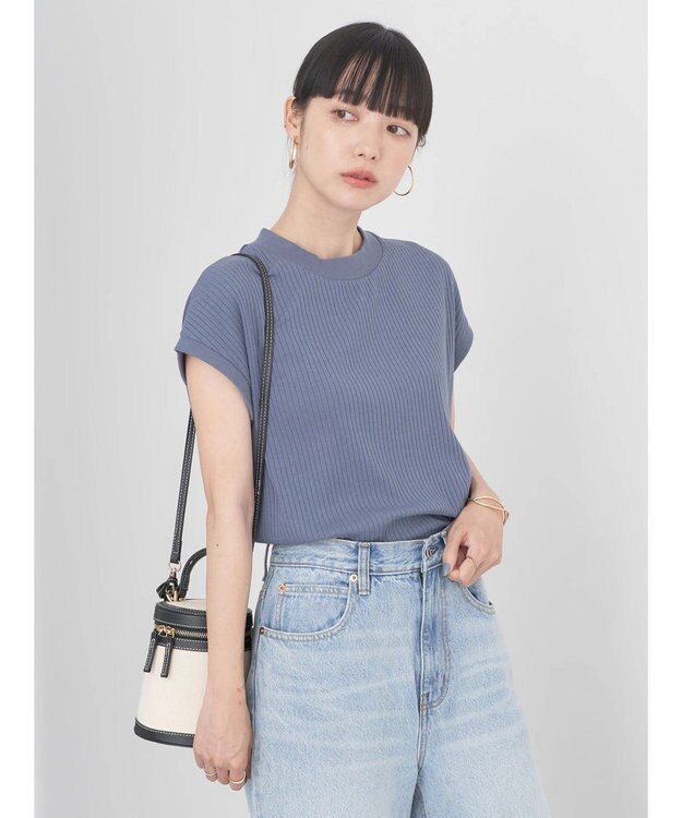 earth music&ecology フレンチスリーブリブプルオーバー Blue