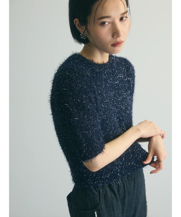 Green Parks ａ．ラメシャギーニットプルオーバー Navy