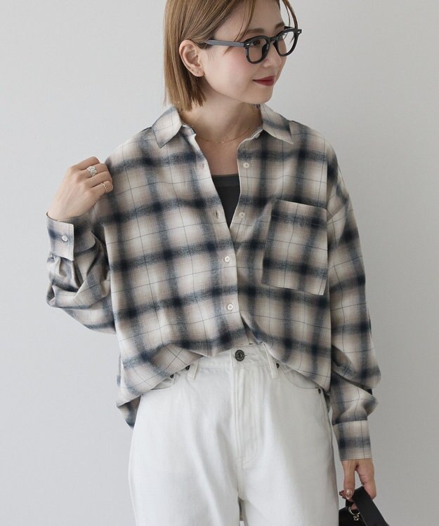 AMERICAN HOLIC ビエラ起毛チェックシャツ Ivory