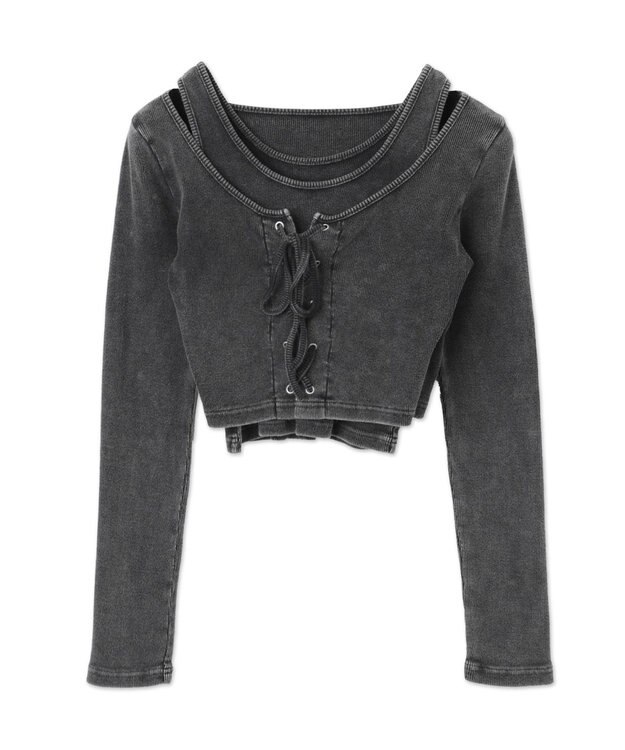 WEGO ヴィンテージライクレースアップトップス スミクロ