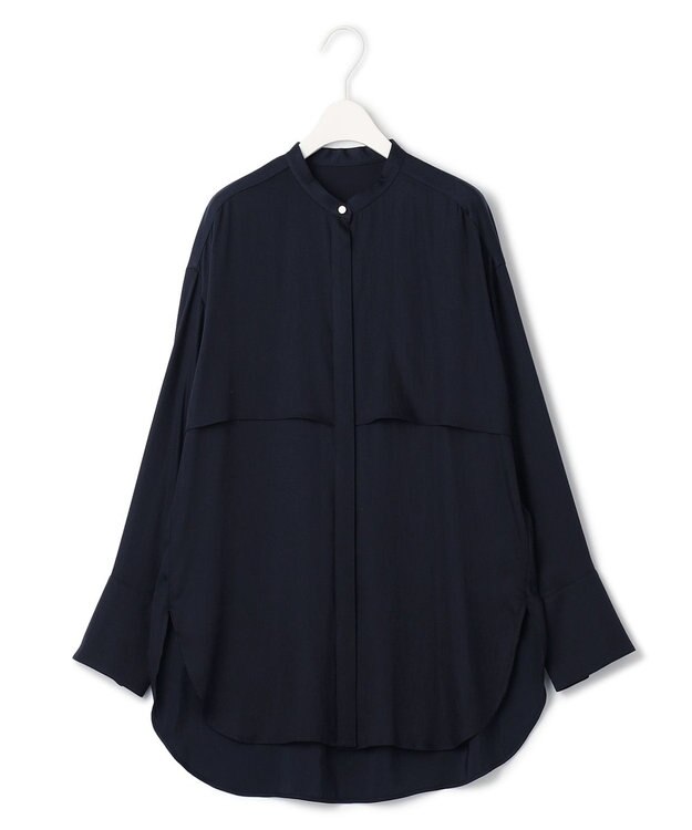 ICB 【WEB限定カラーあり・洗える】 シルキーサテン シャツブラウス ネイビー系