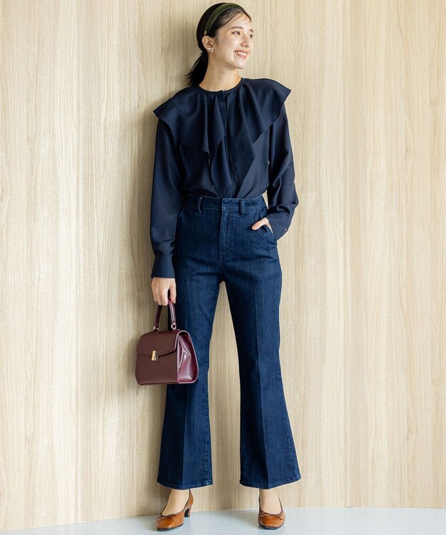 組曲 L シフォンツイルラッフル ブラウス ネイビー系