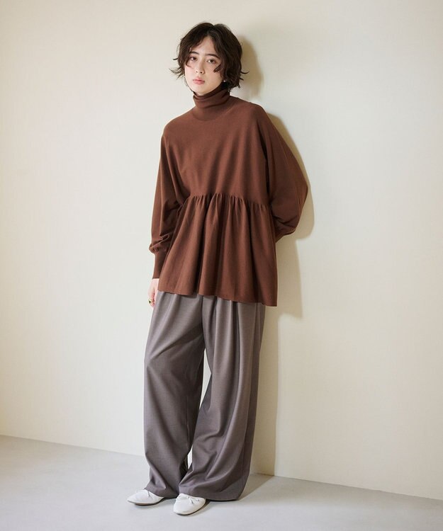 #Newans 【洗える】ペプラムデザインワイドシルエットプルオーバー ブラウン