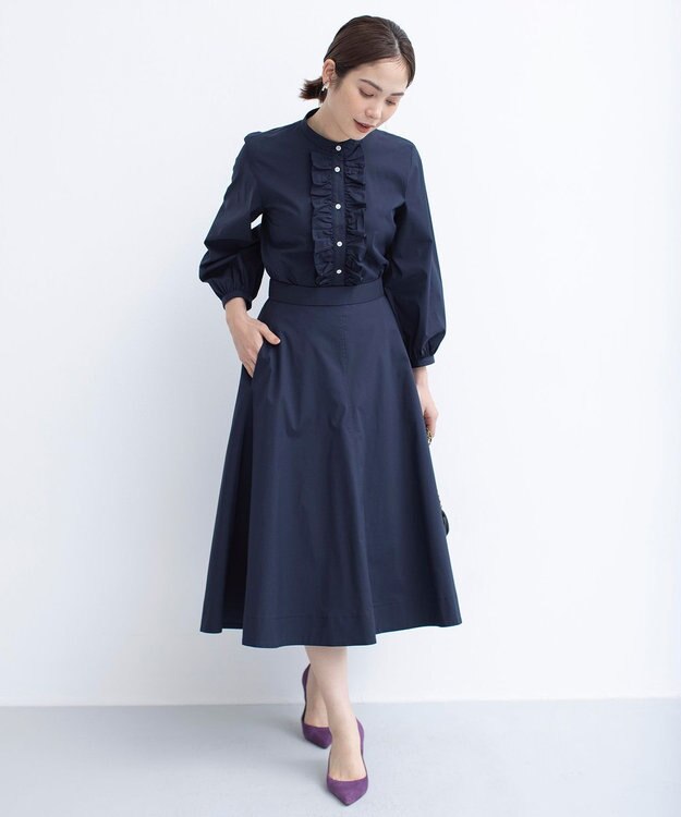 組曲 【セットアップ着用可・WEB限定】コンパクトシャーティング フレアスカート ネイビー系