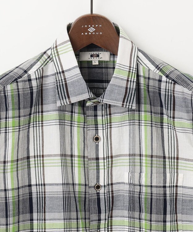 JOSEPH ABBOUD 【サスティナブル】リヨセルリネンチェック 七分袖シャツ グリーン系4