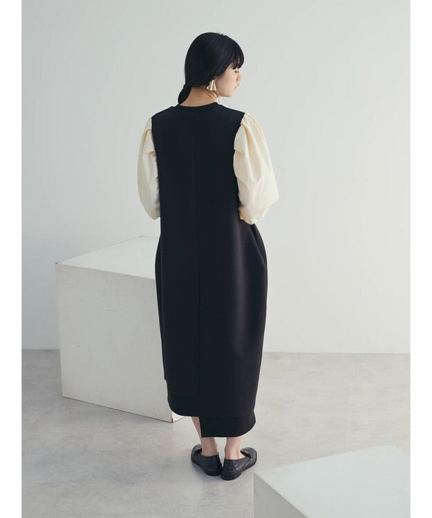 Green Parks armonia. リブ使いコクーンポンチワンピース Black