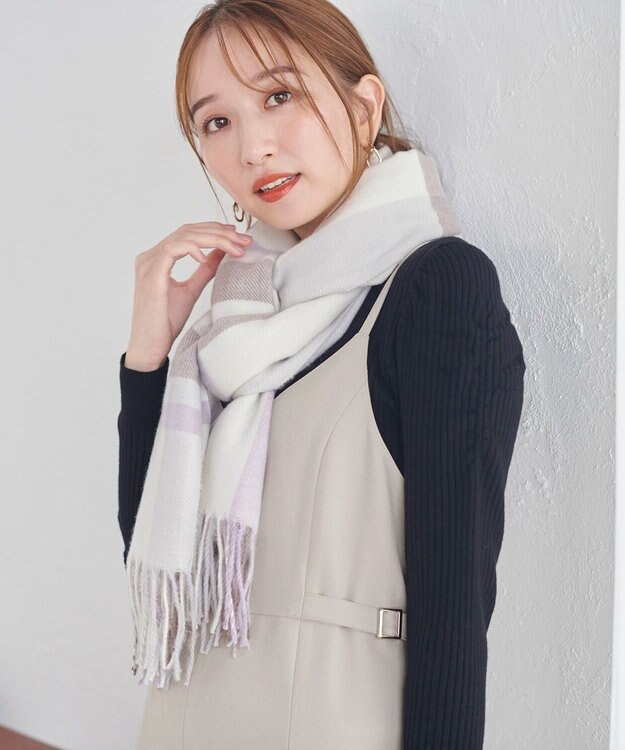 ANY SIS マルチチェック ストール ラベンダー